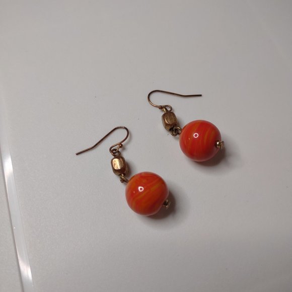 Vintage Heavy Orange Ceramic Bead Dangle Earrings - Picture 3 of 8